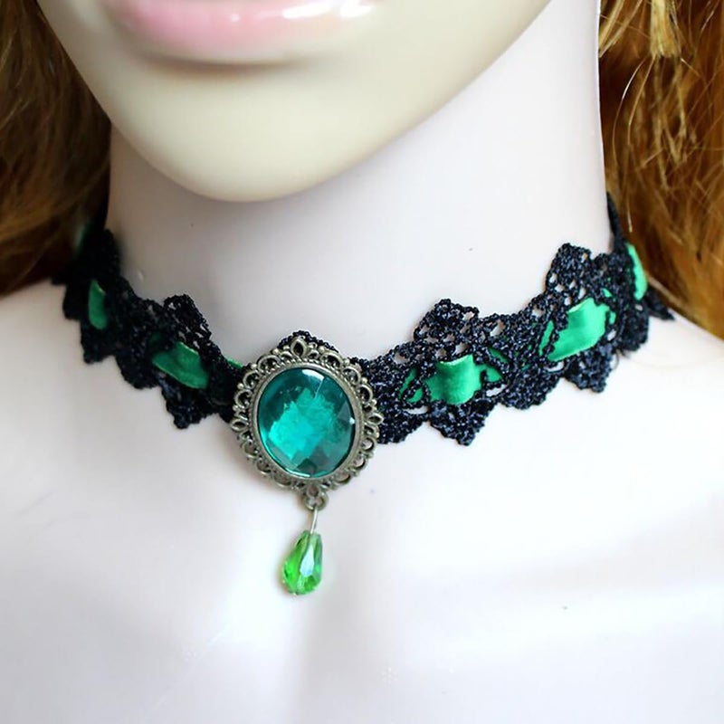 IS4U Gothic Lace Choker Necklace with Vintage Crystal Gems - Vampire Bat Design, Perfect for Halloween, Parties & Costumes - Image 3